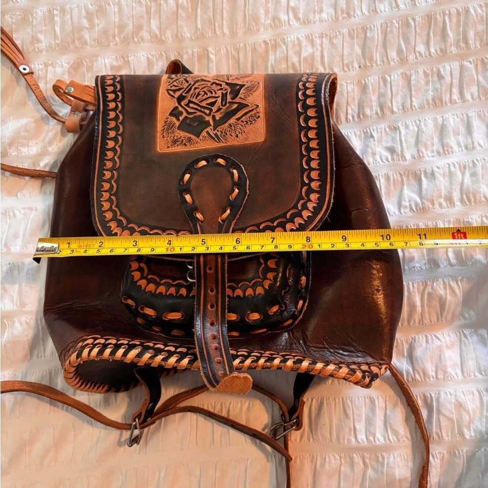 Handcrafted Brown Leather Backpack - Picture 7 of 8